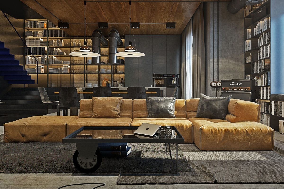 industrial wood metal living room decor