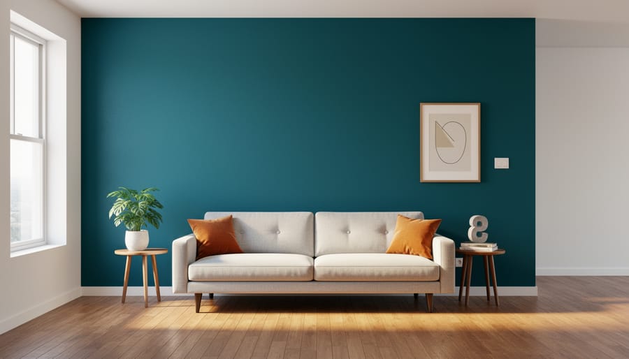 Teen bedroom accent wall painted with bold geometric shapes